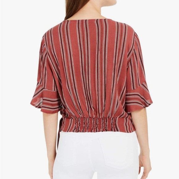NWOT Gypsies & Moondust Cropped Tie Front V-Neck Top Fall Colors Size Medium - Picture 2 of 8